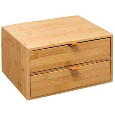 Five Simply Smart – Boîte déco 2 tiroirs en bambou 25x20x14cm – Avec languettes intégrées – Rangement élégant et fonctionnel – Couleur naturelle