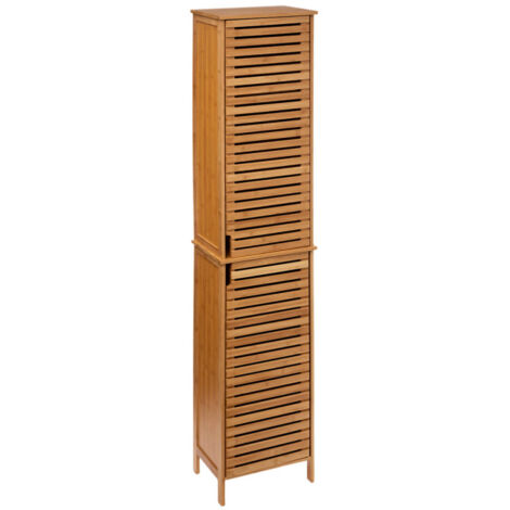 Five Simply Smart – Colonne de salle de bain 2 portes en bambou naturel – Dimensions L. 34 x l. 24 x H. 170 cm – 2 étagères pour rangement optimisé