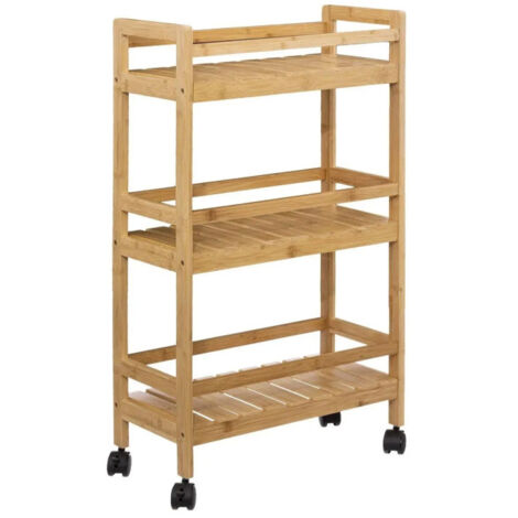 Five Simply Smart – Desserte de cuisine 3 niveaux en bambou naturel – Dimensions L. 45,3 x l. 22 x H. 80 cm – Roulettes pour déplacement facile – Poids maximal 20 kg