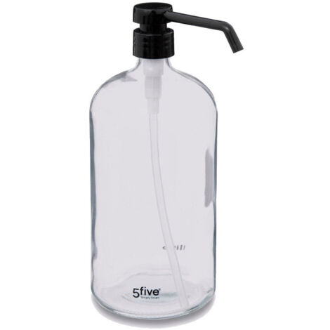 Five Simply Smart – Distributeur de savon pompe 1L en verre transparent – Dimensions L. 9,5 x l. 0,1 x H. 24 cm – Design moderne pour salle de bain et cuisine