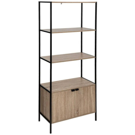 Five Simply Smart – Étagère 2 portes Aliaj 176cm – Panneaux agglomérés – Couleur naturel et noir – 3 niveaux de rangement – Dimensions L. 68 x l. 35 cm