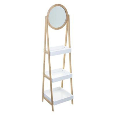 Five Simply Smart – Étagère salle de bain avec miroir intégré – Dimensions L. 39 x P. 40 x H. 160 cm – Matériaux bambou, MDF et verre – Optimise l'espace