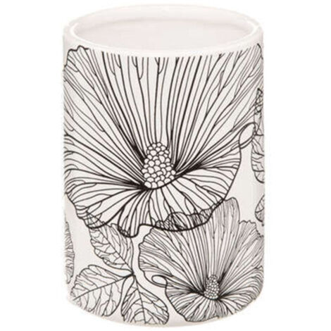 Five Simply Smart – Gobelet de salle de bain en grès blanc 11cm – Motif floral élégant – Accessoire décoratif et fonctionnel