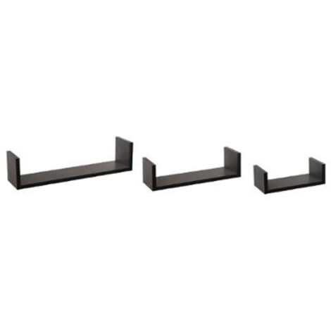 Five Simply Smart – Lot de 3 étagères murales 42cm noir – MDF – Fixation murale – Dimensions : 22/32/42 x 10 x H. 7/8,5/10 cm