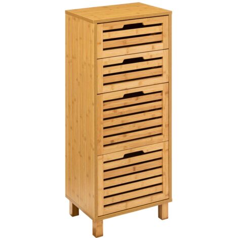 Five Simply Smart – Meuble bas de salle de bain 4 tiroirs en bambou – Dimensions 40x30x97,5 cm – Résistant à l'humidité – Rangement optimisé