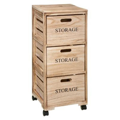 Five Simply Smart – Meuble de rangement 3 tiroirs 82cm en bois de Pawlonia – Dimensions L. 34 x P. 30,5 x H. 82 cm – Roulettes pour déplacement facile