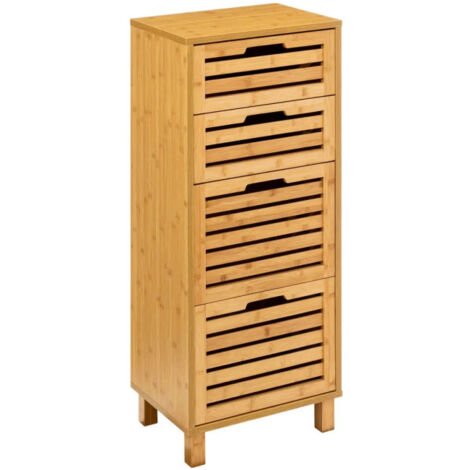 Five Simply Smart – Meuble de rangement 4 tiroirs en bambou 97cm – Dimensions L. 40 x l. 30 x H. 97,5 cm – Panneaux de particules – Style naturel