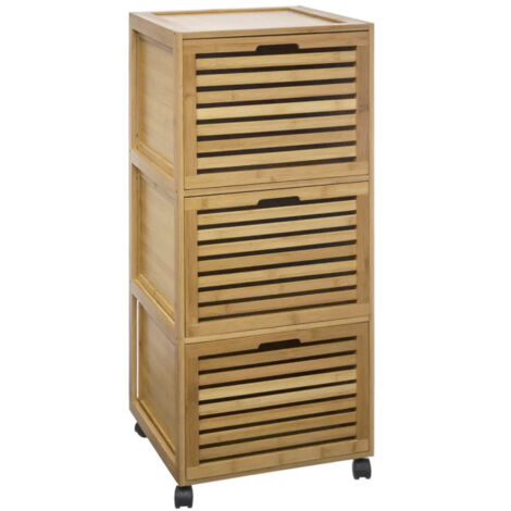 Five Simply Smart – Meuble de rangement salle de bain 3 tiroirs – Dimensions L. 41,5 x l. 41 x H. 93 cm – MDF et bambou naturel – À monter soi-même