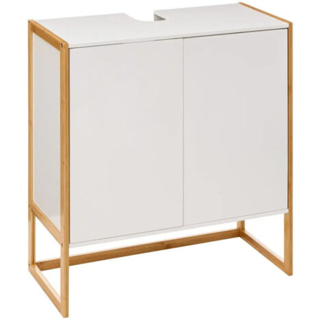 Five Simply Smart – Meuble sous lavabo 80 cm – 2 portes – MDF blanc – Dimensions L. 70 x l. 33 x H. 80 cm – Système d'ouverture push