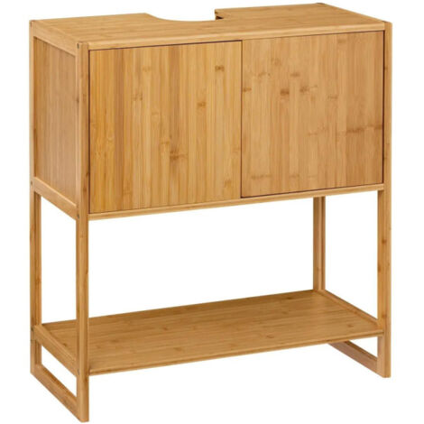 Five Simply Smart – Meuble sous lavabo en bambou 80cm – Dimensions L. 69,5 x l. 33,5 x H. 80 cm – Système push pour accès facile – Couleur naturel