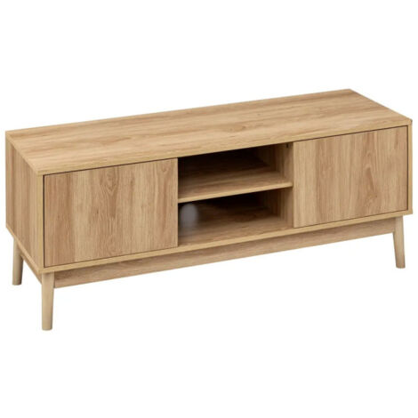 Five Simply Smart – Meuble TV 2 portes 'Abana' 120cm – Effet chêne naturel – Pour écran jusqu'à 55' – Gestion optimale des câbles