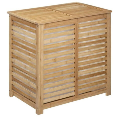 Five Simply Smart – Panier à linge double en bambou 60cm – Capacité 100L – Design ajouré – Dimensions L. 60 x l. 40 x H. 58 cm – Couleur naturel