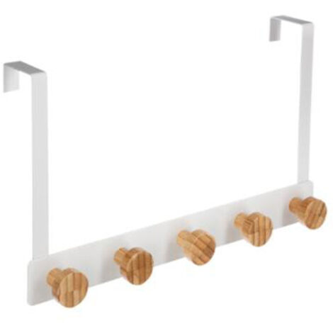 Five Simply Smart – Patère en métal et bambou 5 têtes 20cm – Fixation murale – Design moderne blanc – Rangement esthétique et efficace