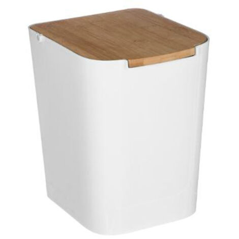 Five Simply Smart – Poubelle de salle de bain 5L – Couvercle en bambou – Dimensions L. 18,3 x L. 22,4 x H. 24,4 cm – Polypropylène blanc