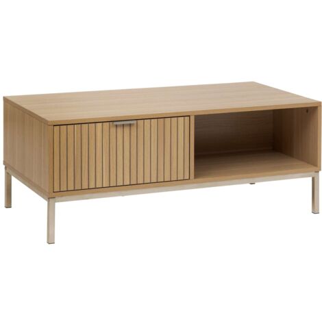 Five Simply Smart – Table basse fixe 1 tiroir en bois MDF – Dimensions 100x50x40 cm – Pieds en métal acier – Style épuré pour salon moderne