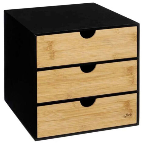 Five Simply Smart – Tour de rangement bureau carré 31cm en MDF et bambou – 3 tiroirs – Couleur noir – Pour optimiser l'espace de travail