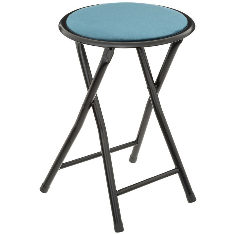 Tabouret pliant en Velours Bleu et Métal Noir - Five