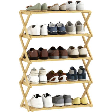 Five-Tier Folding Bamboo Shoe Rack - Natural Finish