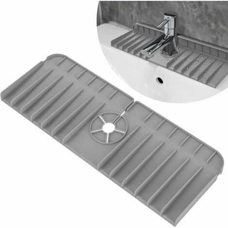 FiveHome Tapis d&39égouttement en silicone pour robinet - Protection anti-éclaboussures en silicone - Tapis d&39égouttement pour plan de travail de cuisine et de salle de bain (gris)