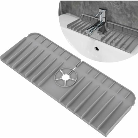 FiveHome Tapis d'égouttement en silicone pour robinet - Protection anti-éclaboussures en silicone - Tapis d'égouttement pour plan de travail de cuisine et de salle de bain (gris)