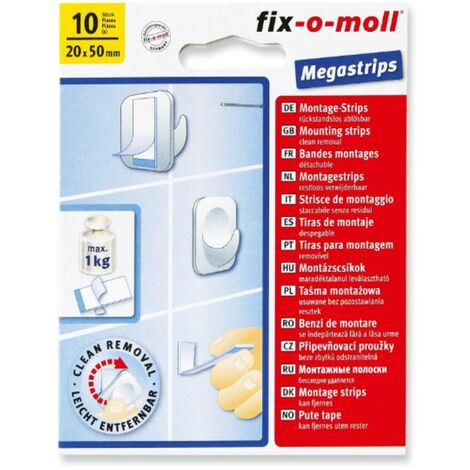 FIX-0-MOLL - 10 PEZZI - MINI STRISCE BIADESIVE DI MONTAGGIO - MULTIFUNZIONE - COLORE BIANCO