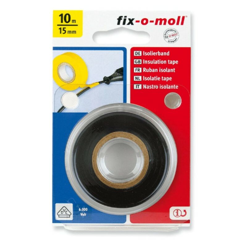 Image of FIX-0-MOLL - 10mt x 15mm - nastro adesivo isolante per riparazioni - colore nero
