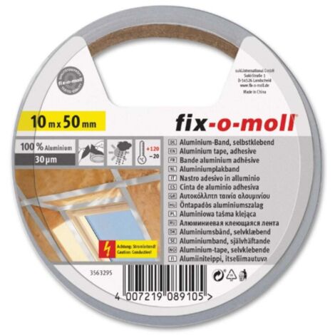 FIX-0-MOLL - 10mt x 50mm - NASTRO ADESIVO SIGILLANTE IN ALLUMINIO PER RIPARAZIONI - COLORE ARGENTO