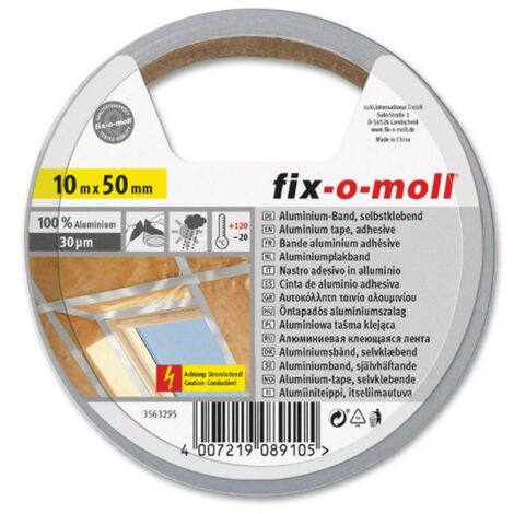 FIX-0-MOLL - 10mt x 50mm - NASTRO ADESIVO SIGILLANTE IN ALLUMINIO PER RIPARAZIONI - COLORE ARGENTO