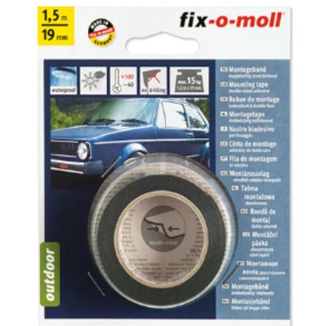 FIX-0-MOLL - 1,5mt x 19mm - NASTRO BIADESIVO EXTRA FORTE PER MONTAGGI ESTERNI - TENUTA MASSIMA 40kg - COLORE NERO