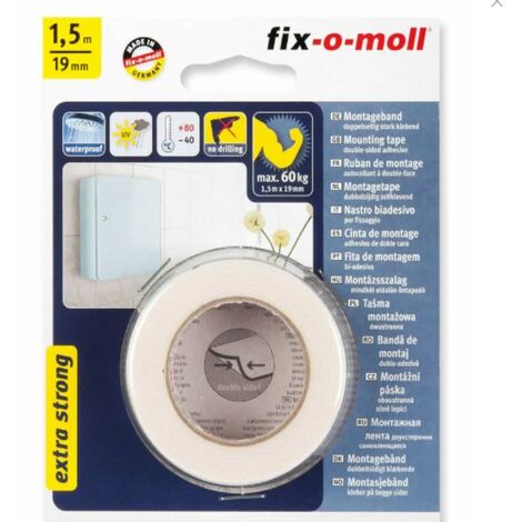 FIX-0-MOLL - 1,5mt x 19mm - NASTRO BIADESIVO EXTRA FORTE PER MONTAGGI - TENUTA MASSIMA 60kg - COLORE BIANCO