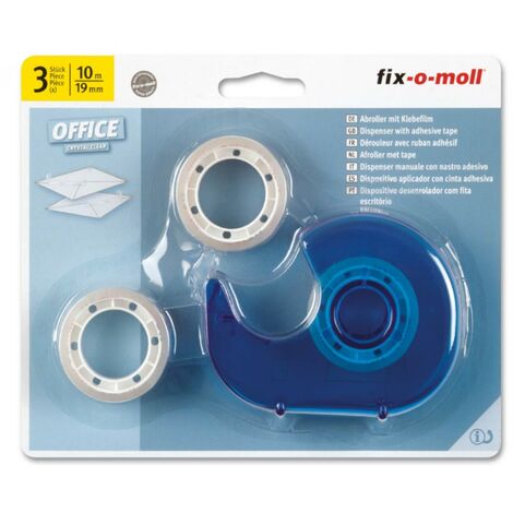FIX-0-MOLL - 33mt x 19/19/19mm - SET 3 NASTRI ADESIVI DA UFFICIO CON DISPENSER - COLORE TRASPARENTE