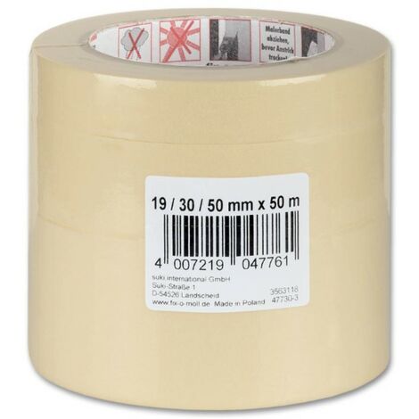 FIX-0-MOLL - 50mt x 19/30/50mm - SET 3 NASTRI ADESIVI ECO IN CARTA CRESPATA PER MASCHERATURA - COLORE CAMOSCIO