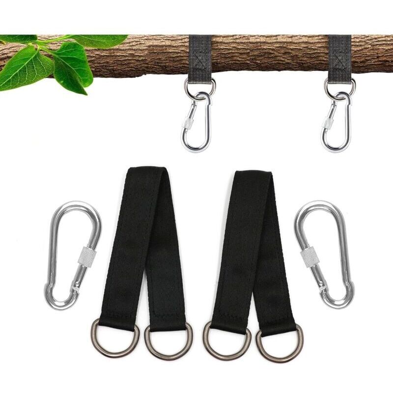 Fixation de balançoire, Fixation pour hamac, 2 x 25cm, Sangles de hamac avec 2 mousquetons Lourds et Anneaux en D, Sangles en Polyester pour