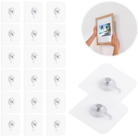 Fixation de cadre sans perçage, 20 clous muraux autocollants, pinces à tableau sans trou, crochets adhésifs transparents-AquaForge