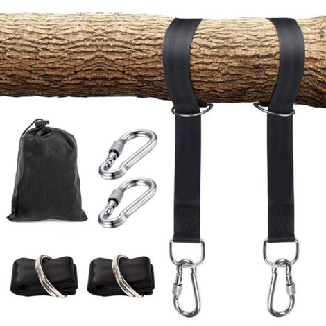 Fixation pour Balançoire Sangles de Hamac avec 2 Mousquetons à Crochet en D et 2 Crochetsde Mousqueton pour Arbres Charge Max 800kg pour Balancoire de Jardin Hamac ou Siège Suspendu