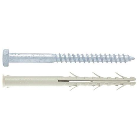 Fixation pour chauffe-eau sur brique creuse, Cheville Diam14x135, vis Diam10 x140, vendu par 4,