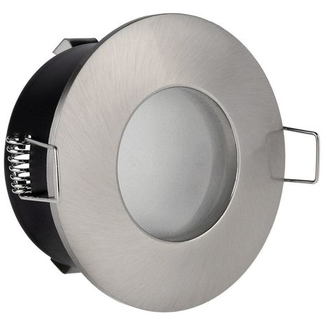 Fixation spot salle de bain étanche nickel satiné pour ampoule GU5.3 12V halogène ou LED IP65