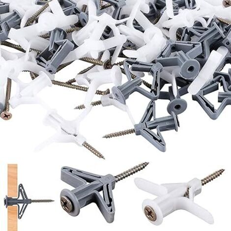 Fixations pour Plaques de Plâtre 200Pcs Chevilles et Vis pour Plaques pour Fixations Murales Creuses Cloisons Sèches Mur Plein Brique Perforé Plaque de Plâtre