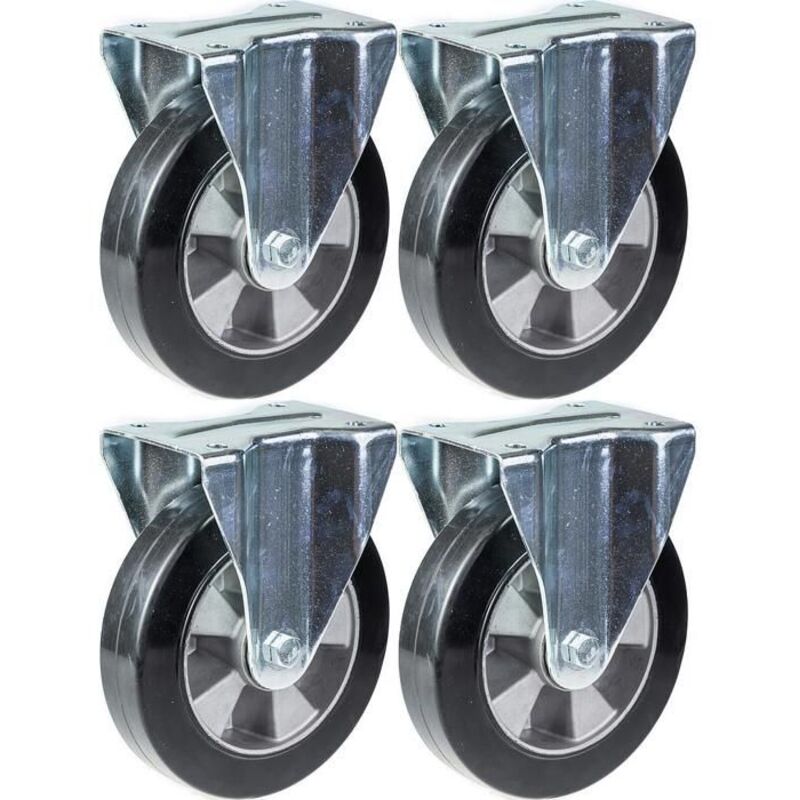 Fixed trolley - 200mm - Black elastic rubber - Capacity 1400kg - Set of 4