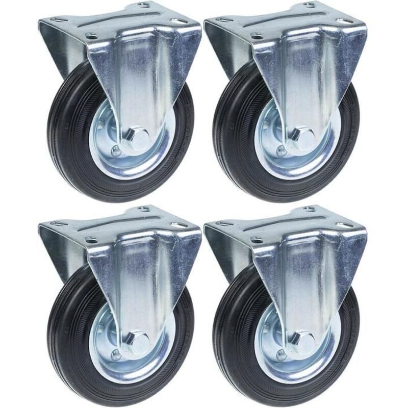 Fixed wheel - ZHONGSHAN - 125 mm - Black rubber - Load capacity 480 kg - Set of 4