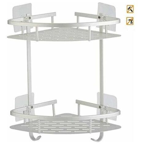 Fixer sans perçage Étagère de douche Étagère d'angle Étagère de salle de bain, 2 niveaux en acier inoxydable en alliage d'aluminium Salle de bain Plateau de douche Shampooing Panier de douche - RWSall