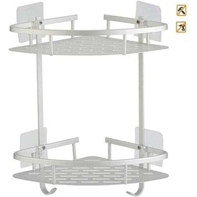Fixer sans perçage Étagère de douche Étagère d'angle Étagère de salle de bain, 2 niveaux en acier inoxydable en Métal d'aluminium Salle de bain