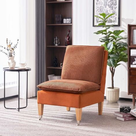 Fiximaster Fauteuil sans accoudoirs en velours côtelé, avec roulettes, pour salon et chambre - Camel
