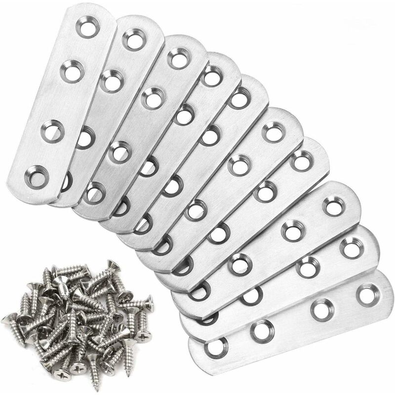 Fixing Straight Flats Plates, 10pcs Assembly Legs Plated Brackets Repair Bracket Fixing Furniture Stainless Steel 76 x 16 mm