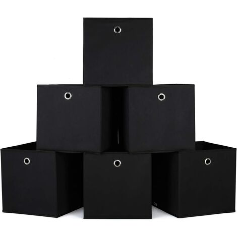 FIXKIT 6er boîte de rangement ensemble de tissu boîte pliante panier de rangement étagère boîte étagère paniers boîte de commande boîte en tissu caisse de rangement pour Kallax 30x30x30cm noir