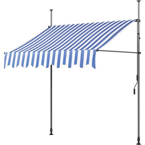 FIXKIT Auvent Balcon, Store Balcon imperméable avec Manivelle, sans Perçage, Résistant aux UV Réglable en Hauteur，en Métal et Polyester, Bleu et Blanc 350 x 120 cm