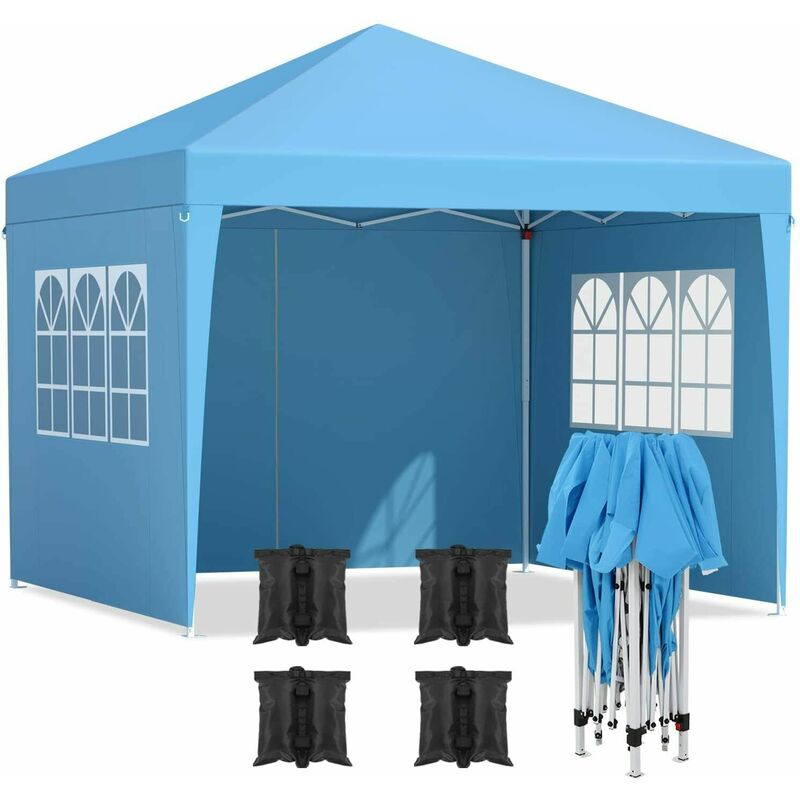 

Carpa de jardín plegable 3x3m - carpa para fiestas con estructura robusta de transporte de saco de arena de 4 paredes laterales - Fixkit