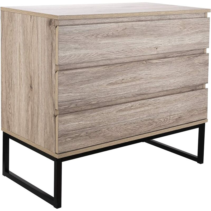 Fixkit - Commode de Chambre Table de Chevet avec Trois Titoirs Pieds Rectangulaire Retro Design Stockage 80x39x70cm