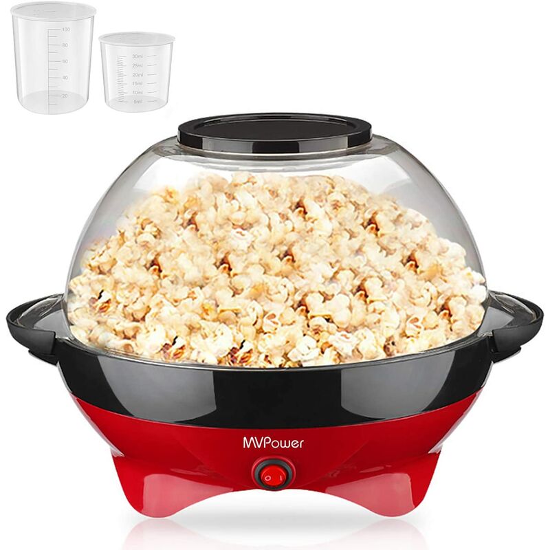 

Máquina de Palomitas, 800W Popcorn Maker, Superficie de Calentamiento Extraíble Recubrimiento Antiadherente, Tapa Grande, con 2 Tazas de Medición