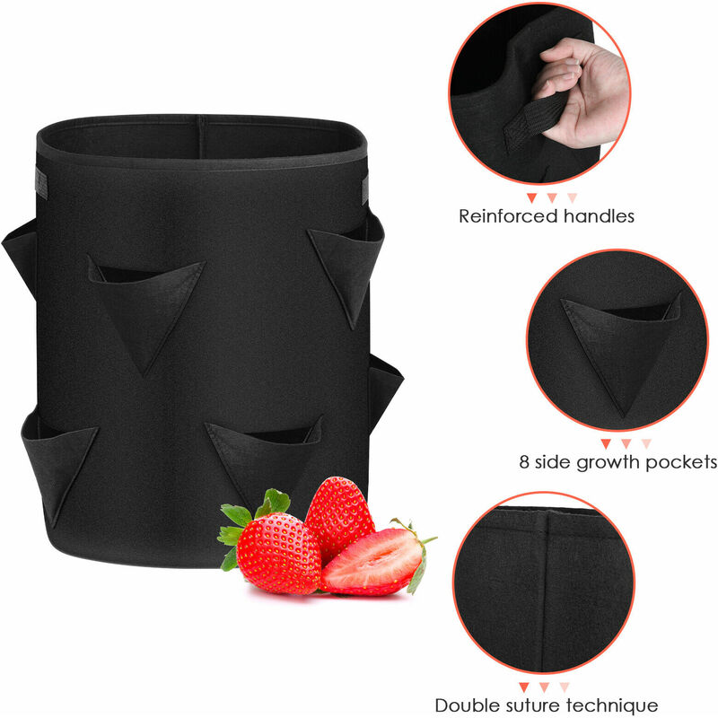 

saco de plantación de fresas 2X30L, Ø35cm altura 45cm, bolsa de cultivo bolsa de cultivo bolsa de plantación con asas 8 bolsillos laterales de